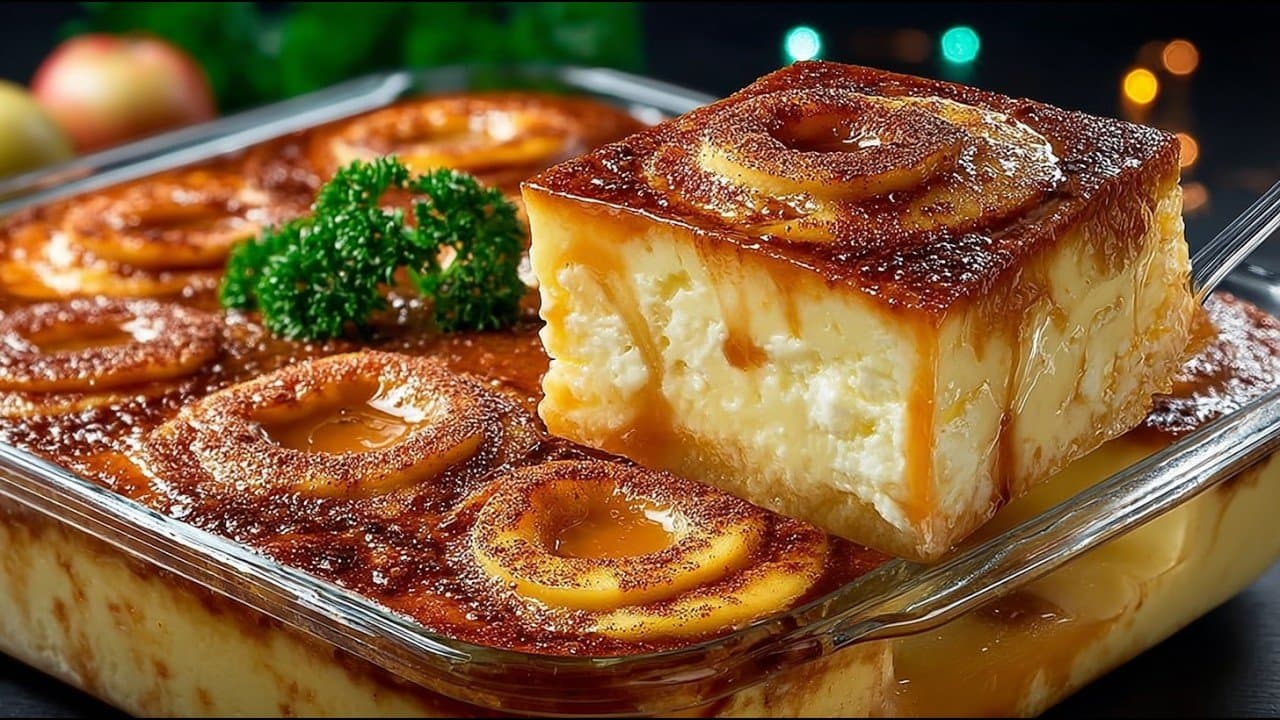 Pastel keto de desayuno con requesón y manzana