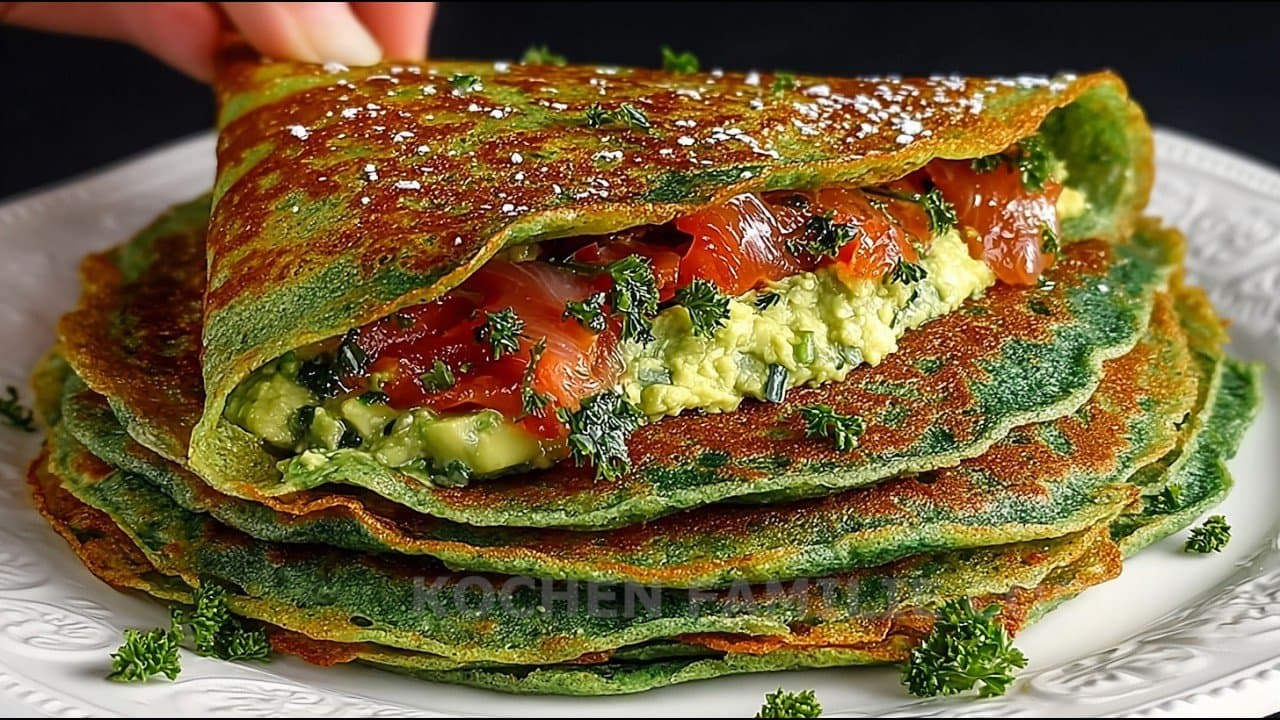 High-Protein Spinach Pancakes with Avocado & Salmon