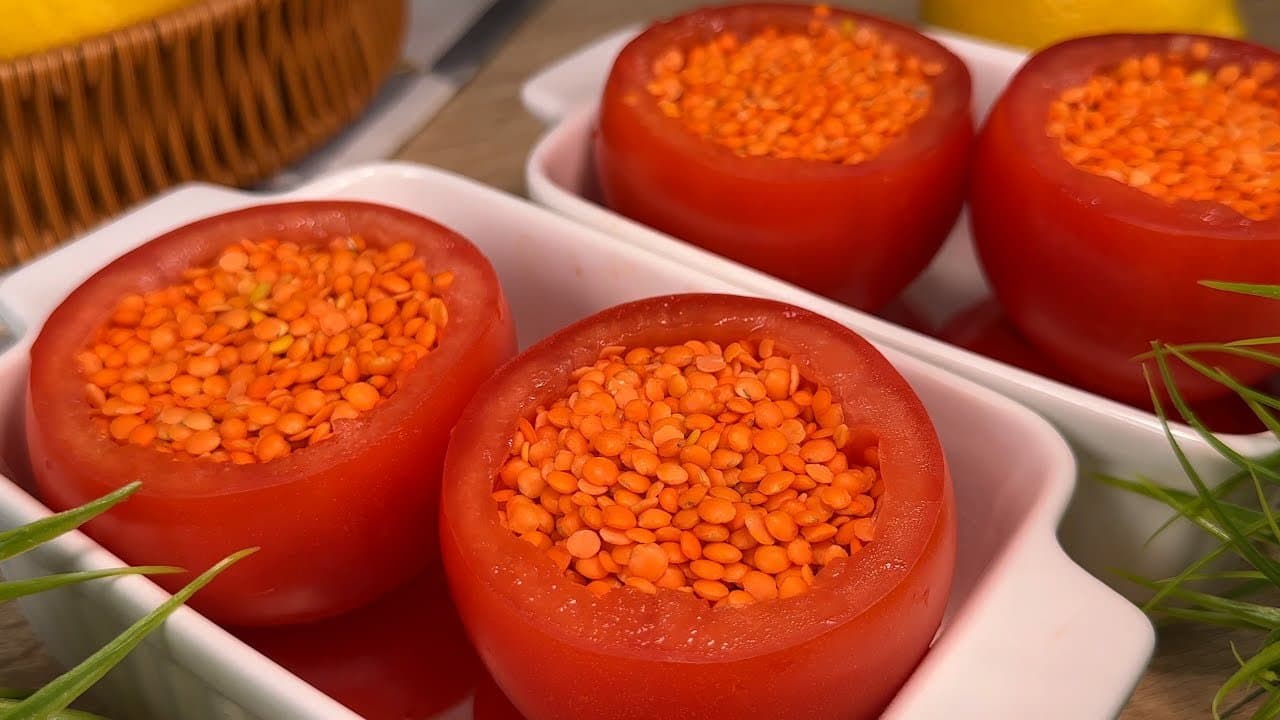 Stuffed Tomatoes with Lentil Caper Filling
