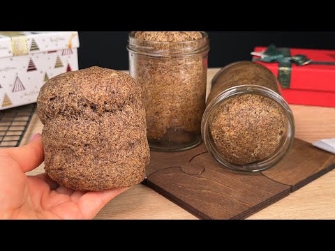 Чёрный льняной хлеб с миндальной мукой в банках — Тёмный безмучной хлеб с льном, кунжутом, псиллиумом, чиа и миндальной мукой. Зап