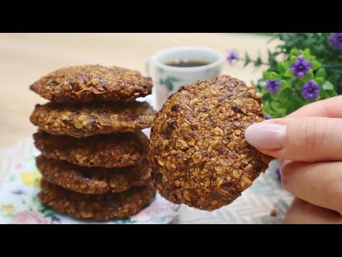 Безмучное овсяное печенье с грецкими орехами и финиками — без молока и яиц — Полезное печенье из обжаренной овсянки, грецких орехов, фиников, изюма и льняног