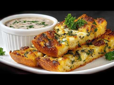 Keto Garlic Bread with Mushroom Sauce — A fragrant keto garlic bread made with mozzarella, almond flour and cream cheese