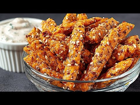 Low-Calorie Lentil Chia Crackers (11 kcal per Cracker) — Crispy flourless lentil crackers with chia, sesame and flaxseed, seasoned with d