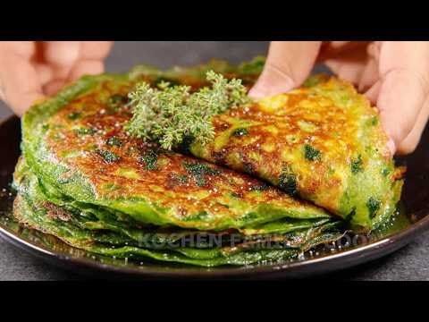 Lentil Spinach Pancake Wraps with Mushroom-Zucchini Sauce — Lentil and spinach pancakes paired with creamy mushroom-zucchini sauce, rolled i
