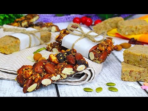 2 Energy Bar Recipes with Nuts and Dried Fruits — Two homemade energy bar recipes with nuts and dried fruits. Recipe one is a no-b