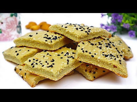 Sesame Cracker Cookies Without Wheat Flour or Sugar — Thin crunchy sesame cookies that resemble crackers, made with ground sesame seed