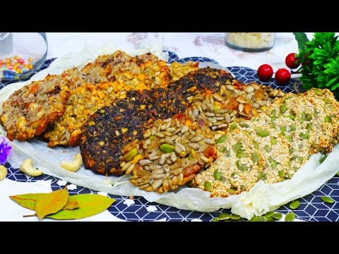 Top 5 Flourless, Gluten-Free and Sugar-Free Cookies in 5 Minutes — Five variations of healthy cookies — sesame and pumpkin seeds, cashew sunflower 