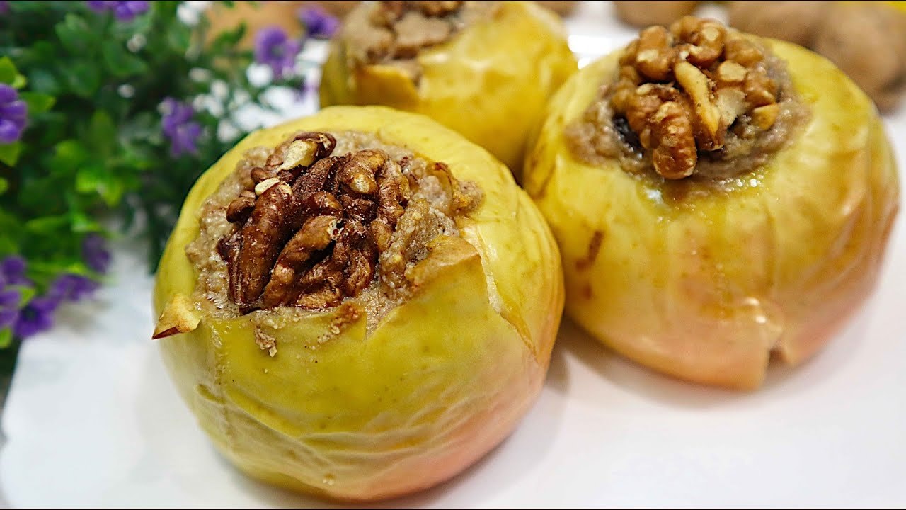 Baked Stuffed Apples with Quark, Raisins and Walnuts — Baked apples stuffed with a quark filling of eggs, brown sugar, cinnamon, raisin