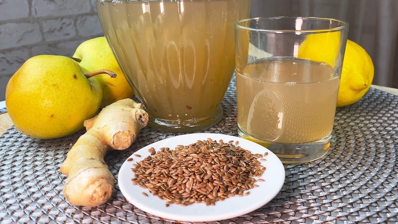 Bebida kissel de linaza, jengibre y limón (sin azúcar) — Bebida depurativa adelgazante con linaza, jengibre, limón y clavo, endulzada con