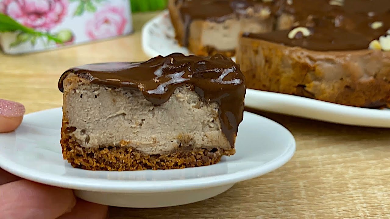 High-Protein Chocolate Peanut Cheesecake (GF) — Silky layered cheesecake with a rice-flour peanut-butter base and a ricotta-curd