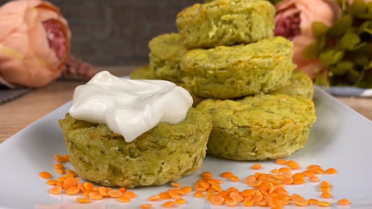 High-Protein Baked Lentil Cottage Cheese Patties — Light oven-baked patties with red lentils, cottage cheese, cheese and fresh herb