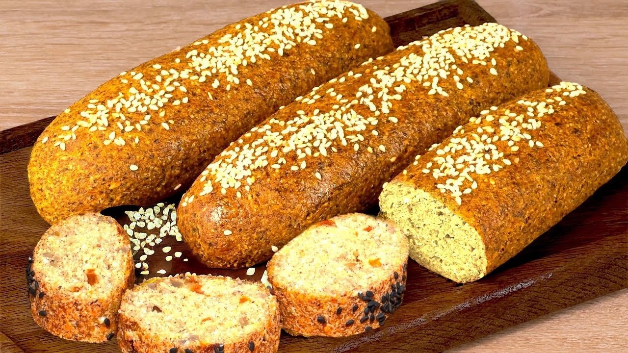 Red Lentil Bread Sticks with Sun-Dried Tomato — Crusty lentil bread sticks with garlic, psyllium and chopped sunflower seeds, st