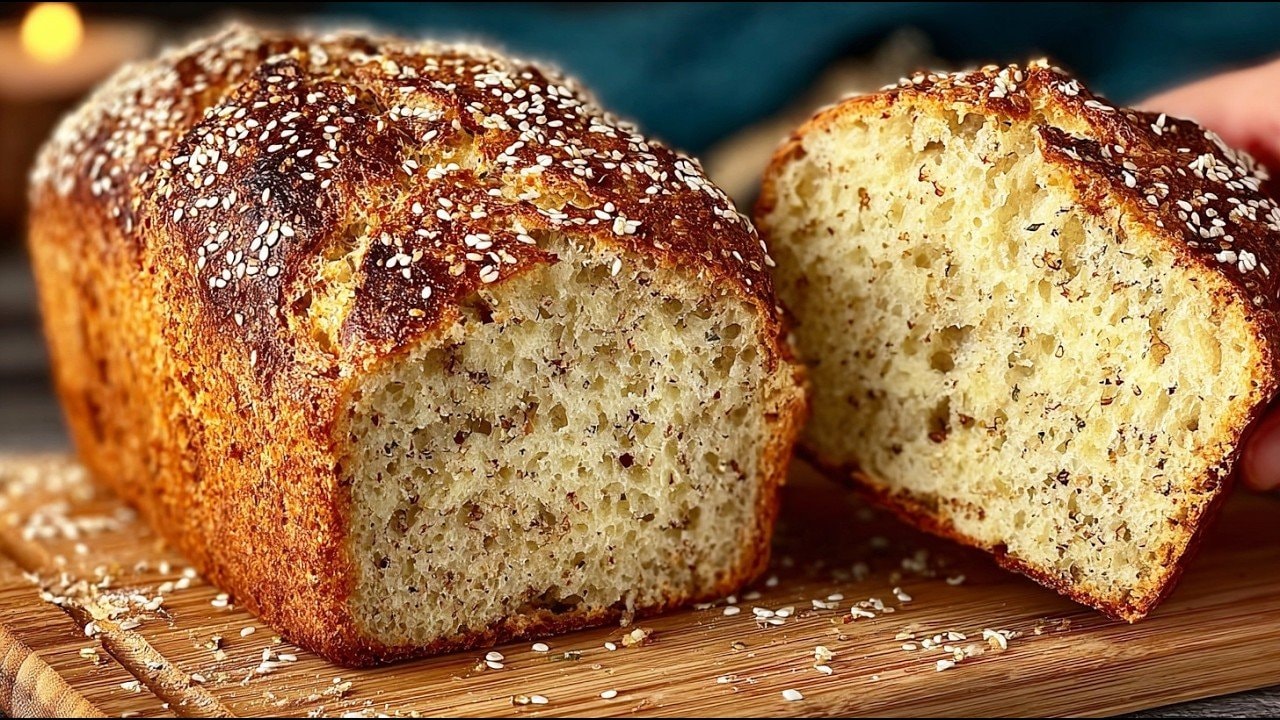 Pan de avena y kéfir con queso y orégano (sin azúcar) — Hogaza tierna de harina de avena y arroz ligada con kéfir y huevos, con queso ca