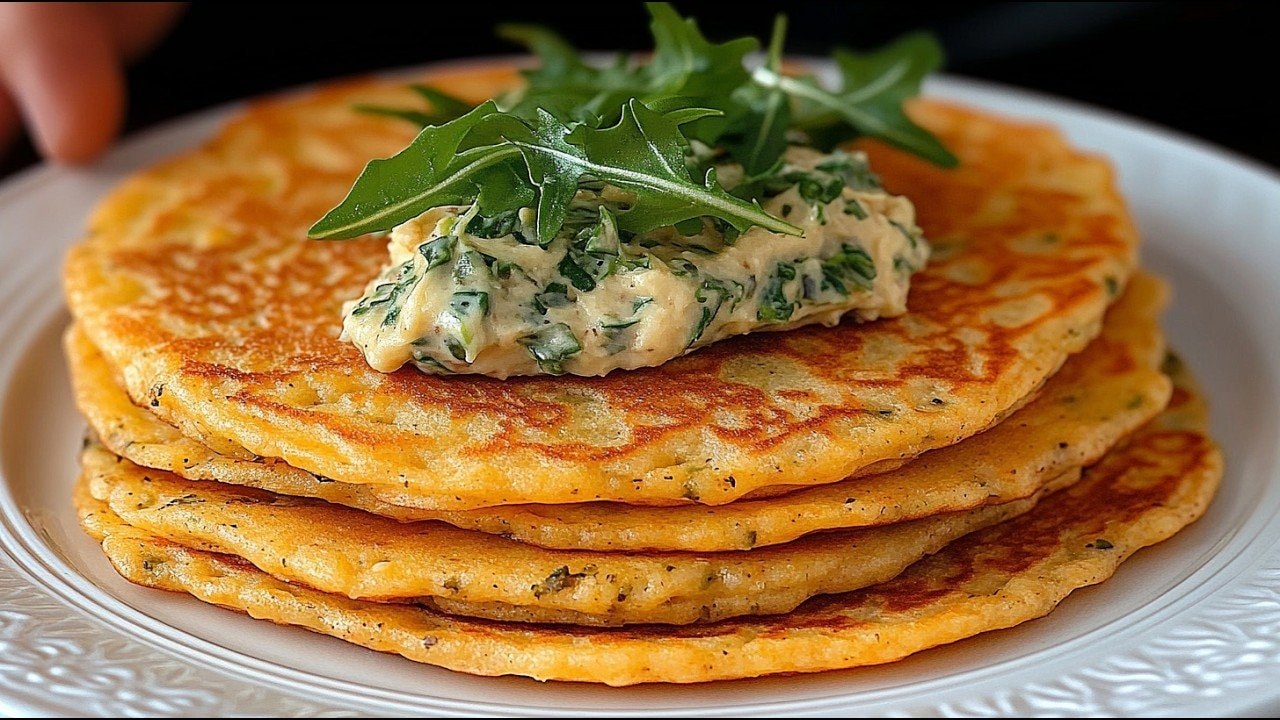 Linsenpfannkuchen mit Avocado-Thunfisch-Topping — Herzhafte Pfannkuchen aus gemahlenen Linsen, in Butter ausgebraten und belegt mi