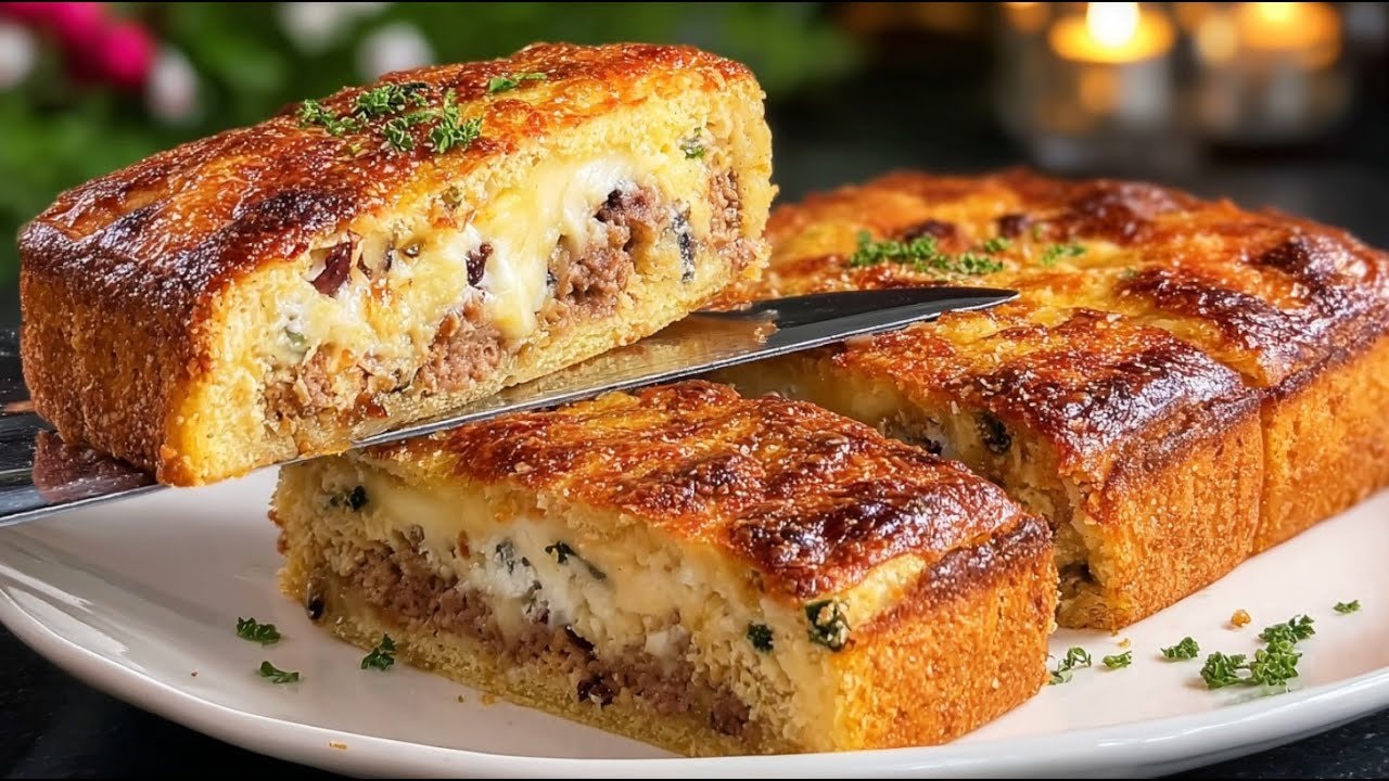 Tarte cétogène aux épinards et bœuf avec amandes (riche en protéines) — Tarte cétogène salée avec une pâte amandes-kéfir entourant du bœuf haché épicé, 