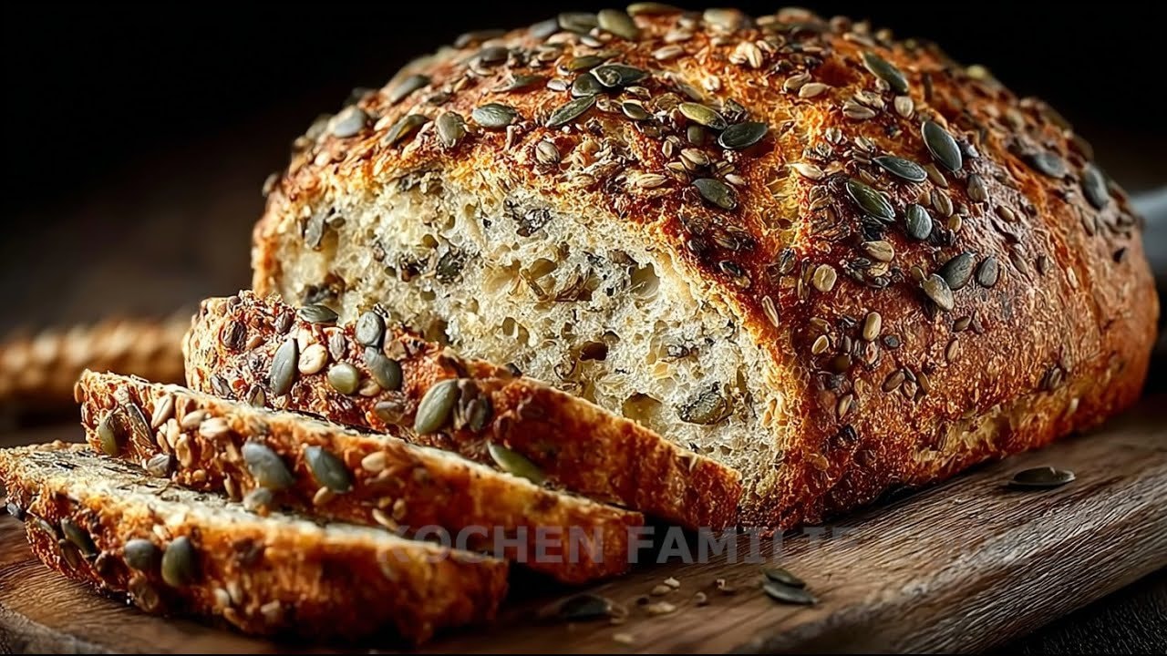 Kürbiskern-Mandel-Flohsamenbrot — Keto-Brot mit Mandelmehl, Flohsamenschalen und ganzen Kürbiskernen, belebt durch